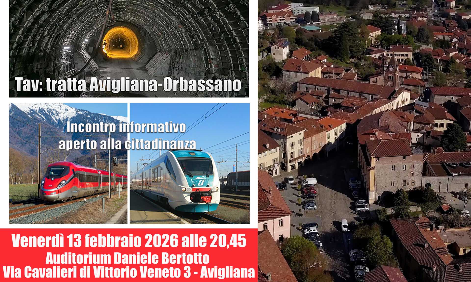 Una serata dedicata a informare i cittadini sul progetto di Rete ferroviaria italiana relativo alla nuova tratta Avigliana-Orbassano si svolgerà venerdì 13 febbraio 2026 alle 20,45 all’auditorium Bertotto (scuole medie) ad Avigliana